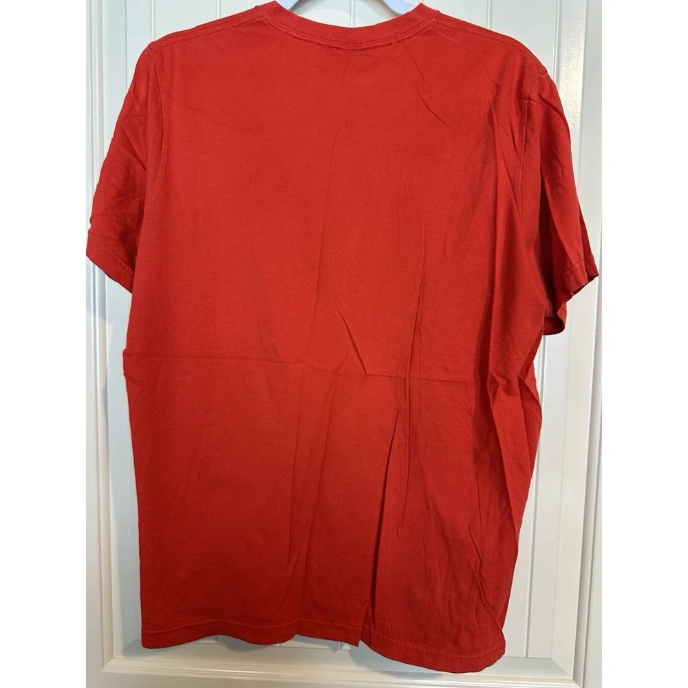 ADIDAS red Graphic short sleeve T-Shirt trefoil large logo sz L three stripe‎
